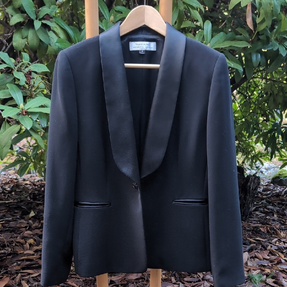 Satin Color Black Blazer Suit Jacket Women's Tahari Vintage Arthur S Levin